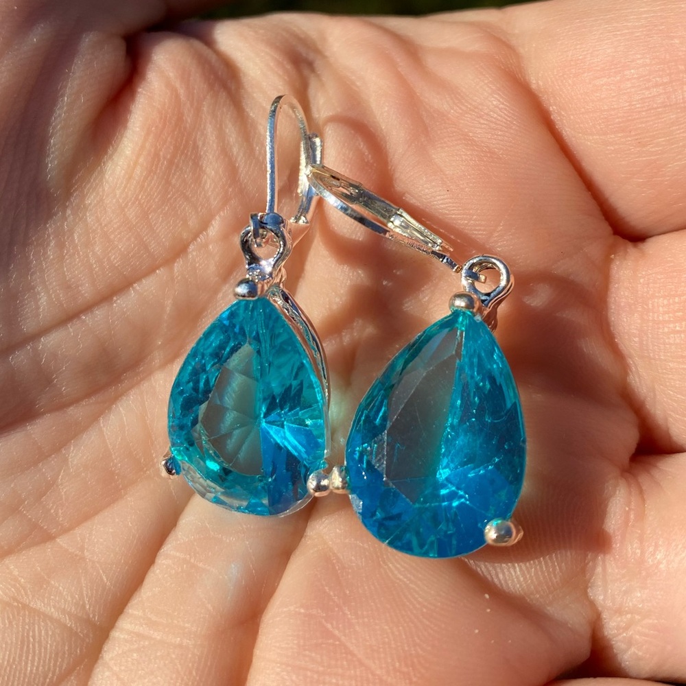 Women's Jewelry Silver Sapphire Dangle Earrings - Picture 2 of 5